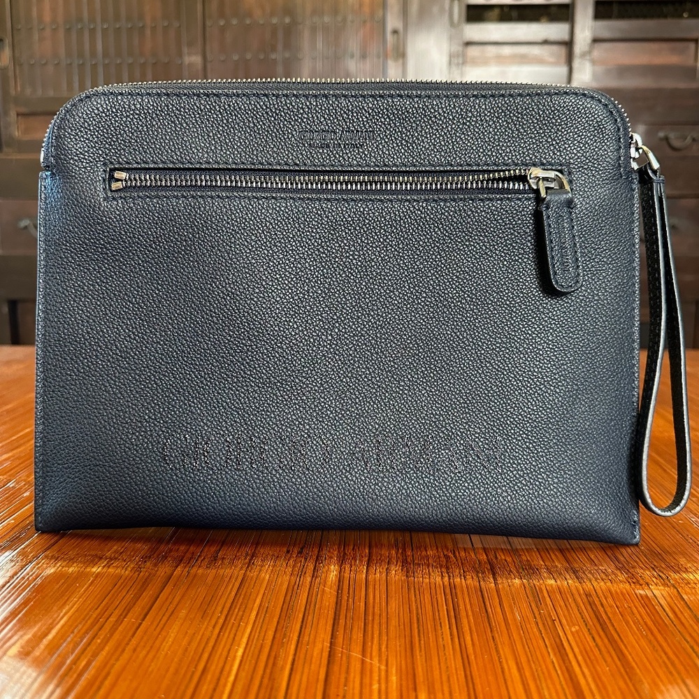 GIORGIO ARMANI  Pebbled Calfskin Document Holder/ Wristlet Case
